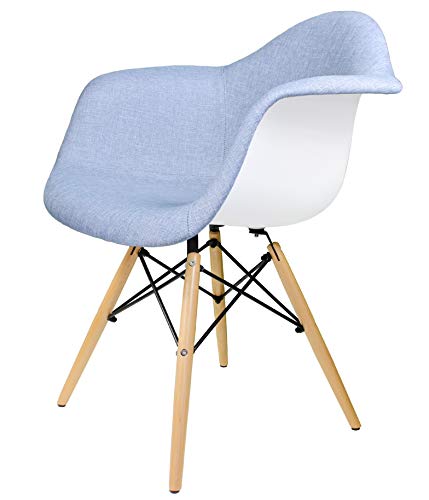 Cozyblock Mid-Century Modern Woven Fabric Upholstered Accent Arm Chair With Beech Wood Eiffel Legs Set Of 2 (Denim Blue) #TOP1