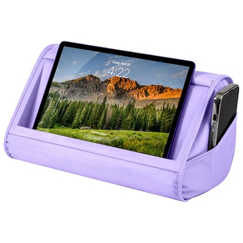 LAPGEAR Tablet Pillow Stand - 11" Slot for iPads, Galaxy Tabs, Kindles, E-Readers & Phones | Cushioned Holder with Storage Pocket & Handle | Purple Amethyst - Style No. 33102