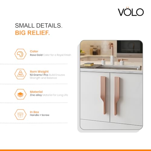 Image of VOLO Cabinet Handle - Multi-Use Pull Handle for Wardrobes, Drawers, Sliding Closets, and Doors in Kitchen, Office, Bedroom (SAC-59) (1 Pair Left & Right) (Rose Gold, 160MM (8 Inch))