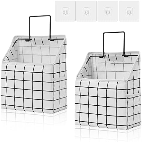 LOLOST Closet Wall Hanging Storage Bag for Pocket, Linen Cotton Organizer Box Containers for Dormitory Bedroom Bathroom Kitchen (2Pack)