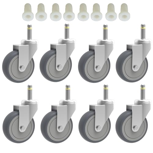 RILIDRI 3-Inch Swivel Stem Caster, 7/16-Inch Stem Diameter Rubber Wheel, Heavy Duty TPR Replacement Wheels for Rubbermaid Mop Bucket Cart Grill Casters - 8 Pack