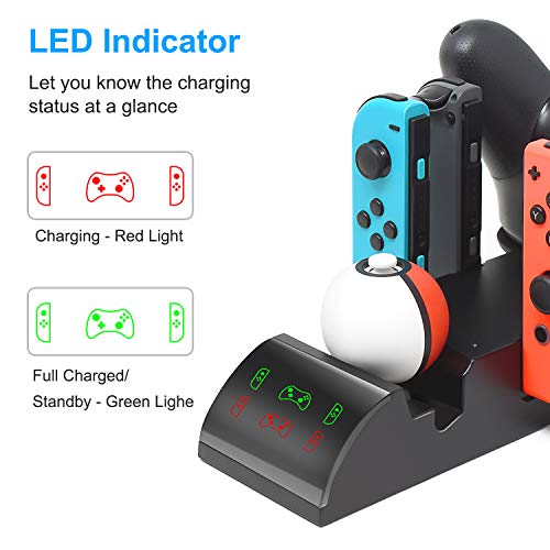 Charging Dock for Nintendo Switch Joy-Cons, Pro Controller and Poke Ball Plus Controller, Multifunctional Storage Rack Stand Kit for Nintendo Switch and Switch Accessories
