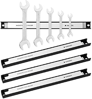 Navaris Set of 4 Magnetic Tool Holder Rack - 12 Inch Heavy Duty Garage Wall Holder Strip for Tools - Tool Bar with Magnet for Screwdriver, Wrench