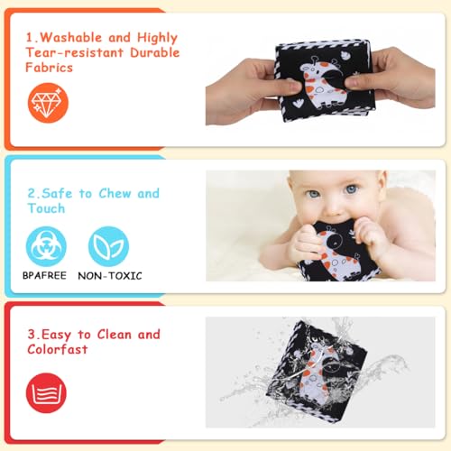 Image of SNOWIE SOFT Baby Cloth Book 0-3 Years 5.5x8.5 Double Sided Squeaky Sensory | Tactile Squeaky Play, Encourages Sensory Exploration, Soft Cloth Pages, Easy Handling, Customer Support Available