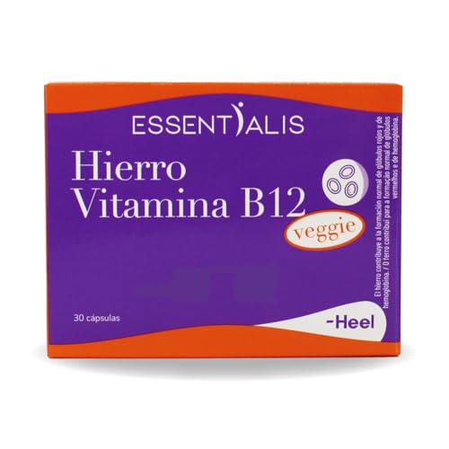 Essentialis Hierro Vitamina B12 Veggie-Con hierro, ácido fólico, vitamina B12 y vitamina C-Acción formadora de glóbulos rojos y hemoglobina-1 o 2 al día-30 cápsulas veganas