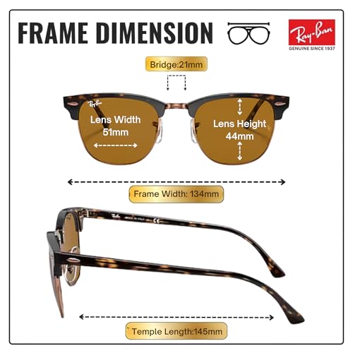 Image of Ray-Ban RB3016 CLUBMASTER CLASSIC Square Shaped Sunglasses for Men & Women with Official RAYBAN Eyewear Kit