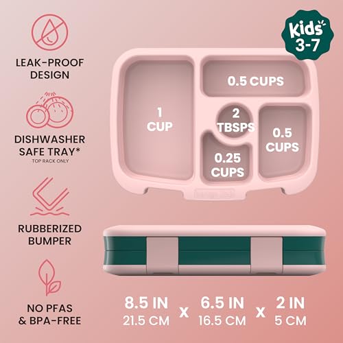 Image of Bentgo Kids Prints Leak-Proof, 5-Compartment Bento-Style Kids Lunch Box - Ideal Portion Sizes for Ages 3-7, Durable, Drop-Proof, Dishwasher Safe, & PFAS & BPA-Free Materials (Green Rainbow)