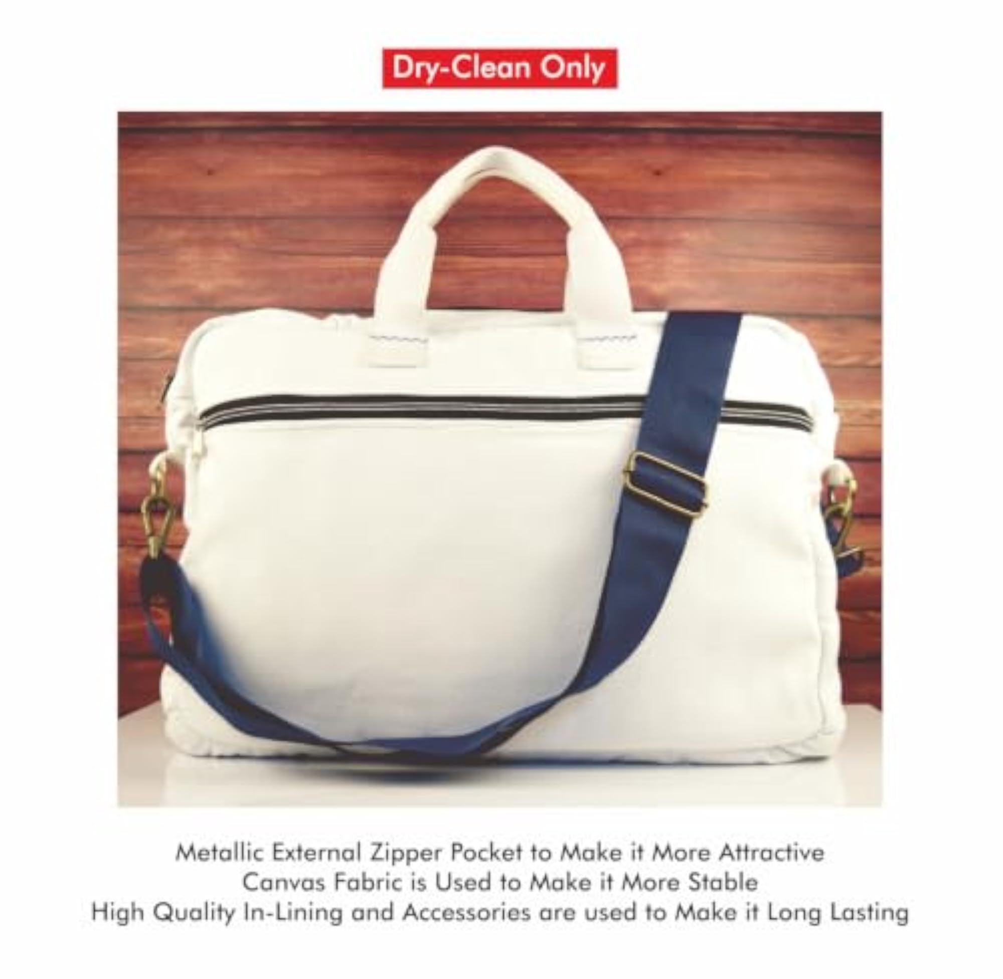 Meraj's Creatives White Canvas Bag, Large with Blue Patch