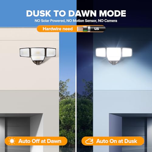 LUTEC 80W Dusk to Dawn Flood Lights Outdoor, 9000LM Super Bright LED Security Light with Photocell, IP65 Waterproof, 5000K Daylight, Hardwired 4 Heads Floodlight for Garage, Yard, Patio (Brown) by LUTEC - Image 4