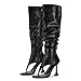 sexytag Women’s Thong High Heel Sandal Boots Knee High Slouchy Open Toe Boots with Flared Stiletto Heel Fashion Dress Boot for Winter Street Party Night Out Black Size 9.5