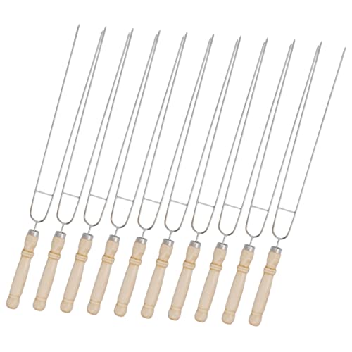Abaodam Set 10 Spiedini Per Barbecue in Acciaio Resistenti Manico in Legno, Spiedo Professionale Per Griglia Portatile, Accessori Per Arrostire Per Feste e Campeggio