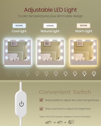 Image of VASAGLE 43.3-Inch Vanity Desk with Mirror and Lights, 3 Drawers 2 Cabinets