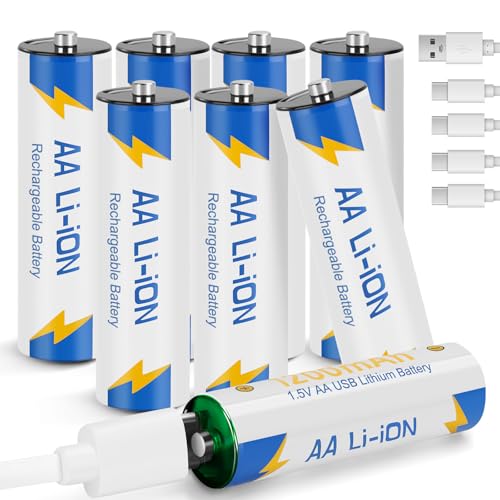 MESSULE USB-C Rechargeable AA Batteries (1200mAh) – 8 pack.