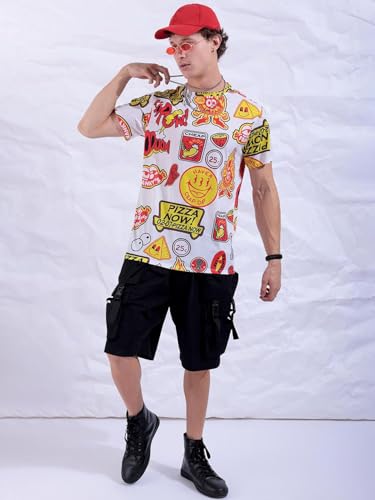 Image of The Indian Garage Co Men Slim Fit Abstract Printed Round Neck Tshirt