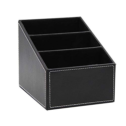 1 Piezas Caja Almacenamiento Papelería de Cuero, Organizador Escritorio de Cuero PU, Cuero Multifunción Organizador Escritorio 3 Compartimentos para Bolígrafos, Lápices, Teléfonos Móviles (Negro)