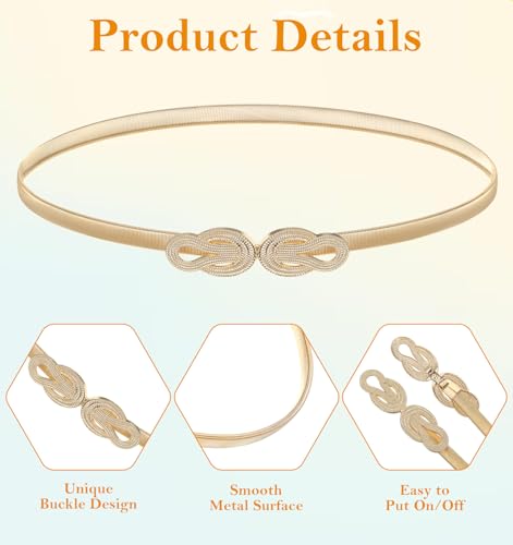 Gold Belt, Women’s Metal Skinny Stretch Waistband, Thin Adjustable Chain Belt for Dresses & Evening Outfits3