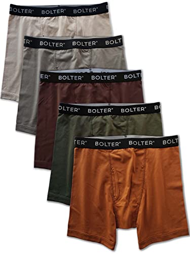 Bolter Men's 5-Pack Boxer Briefs Cotton Spandex Stretch (3X-Large, Earth) #TOP15