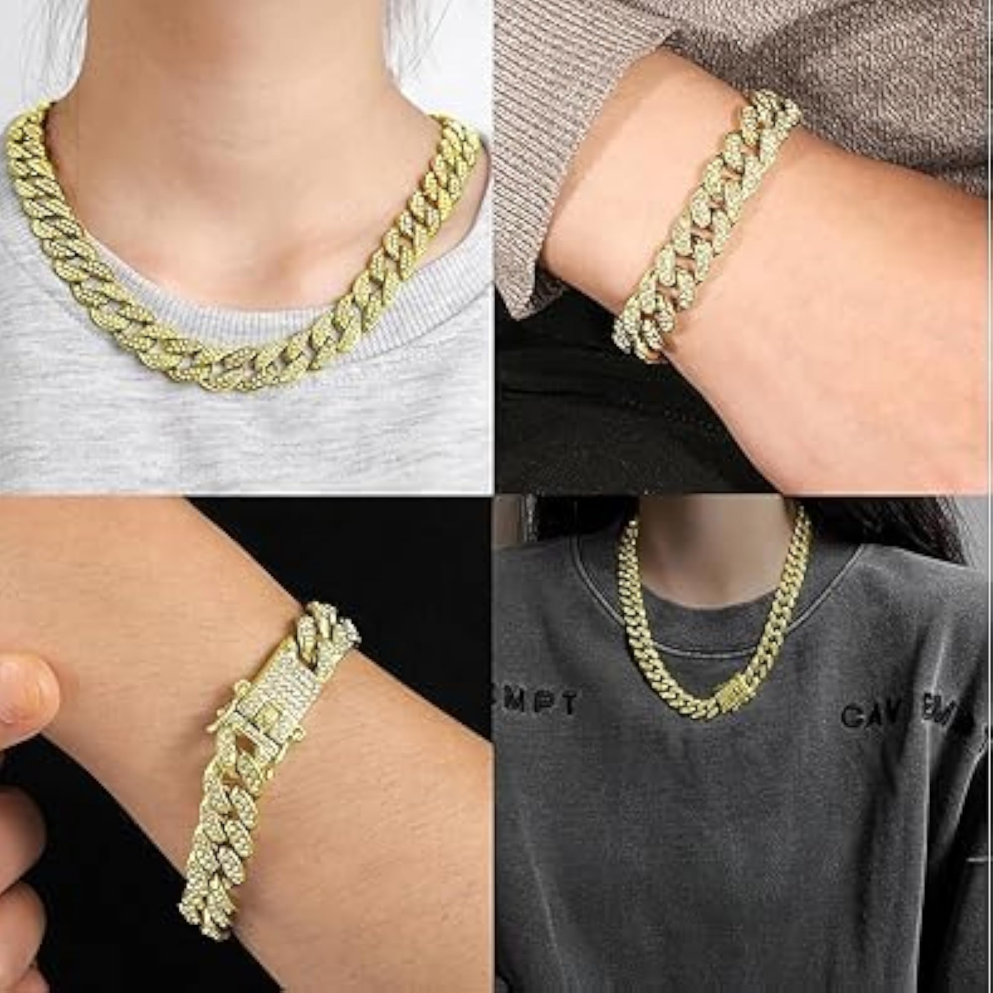 Men's Cuban Link Chain Necklace and Bracelet Set