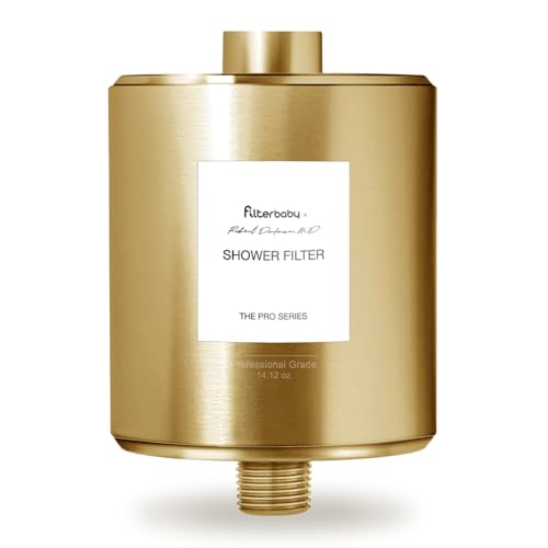 Filterbaby Titanium Shower Filter Pro - IAPMO Certified to NSF 177 Standard, Doctor Developed, Reduce up to 99% Chlorine/Chloramine/Lead/Certain Heavy Metals, Great Water Pressure, Long Lasting, Gold