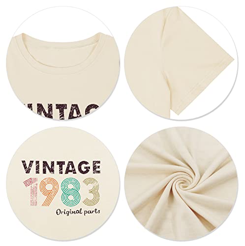 Vintage 1983 T Shirt For Women 40Th Birthday Shirts Women 1983 Birthday Gift Idea Shirts Birthday Party Retro Tee Tops Beige #TOP4