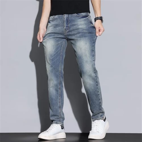 Men's Vintage Nostalgic Jeans Blue Gray Stretch Straight Comfortable Denim Trousers3