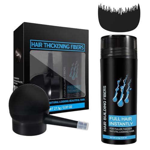 Hair Building Fibers & Pump Applicator Set, Nature Keratin Hair Fibers Instantly Full Hair, Hair Loss Concealer for Men and Women,Hairline Enhancer & Volumizing Spray (Black)