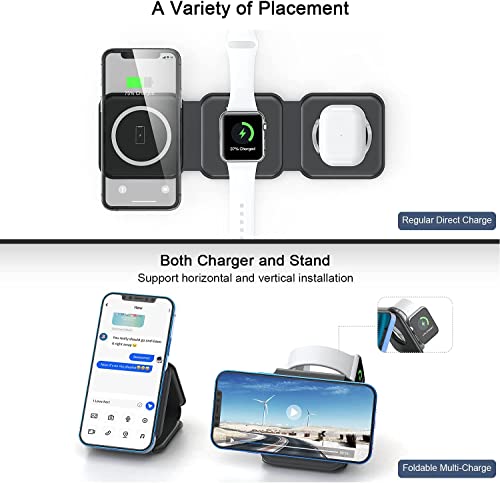 Ucomx Nano 3 In 1 Wireless Charger For Iphone,Magnetic Foldable 3 In 1 Charging Station,Travel Charger For Multple Devices For Iphone 14/13/12 Series,Airpods 3/2/Pro,Iwatch(Adapter Included) #TOP1