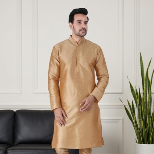 Image of Sadree Men's Silk Blend, Knee Length, Full Sleeve, Mandrin Collor, Solid Style, Attractive Colour, Solid Plain Kurtas