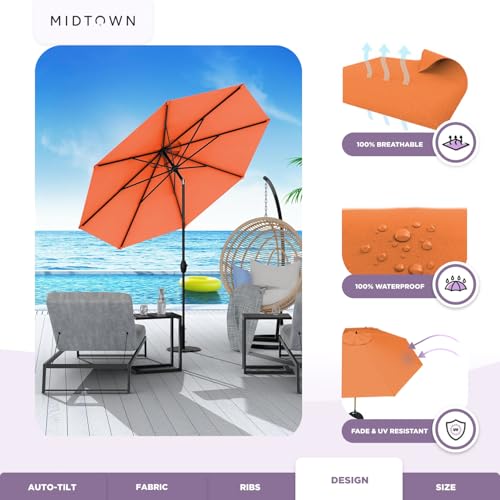 Image of Midtown Umbrellas 10-Year-No-Fade - 8 Ft - UV Proof Bright Orange Polyester Fabric - Umbrella Outdoor Patio, Auto-Tilt Aluminum Frame Patio Umbrella for Garden, Pool & Deck - Black Pole