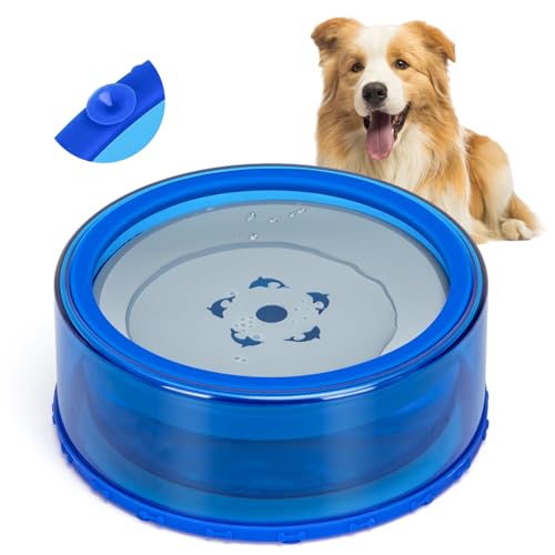 Nobleza Non Spill Dog Water Bowl, Anti Spill Pet Water Bowl, Slow Drinking Dog Bowls Anti-Choking Transparent Travel Floating Pet Bowls for Dogs Puppy Cat, 35oz/1L Capacity, Blue