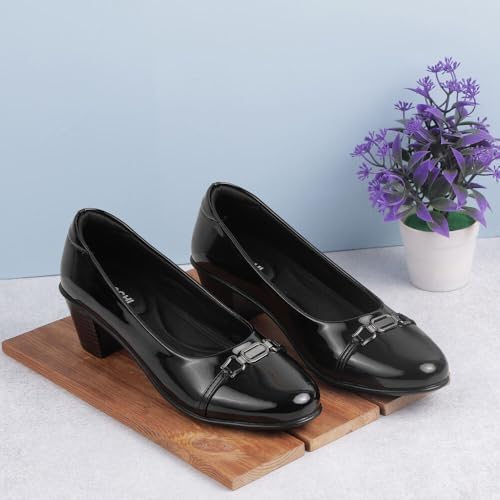 Image of Mochi Women Patent Leather Block Heel Formal Pump Shoes