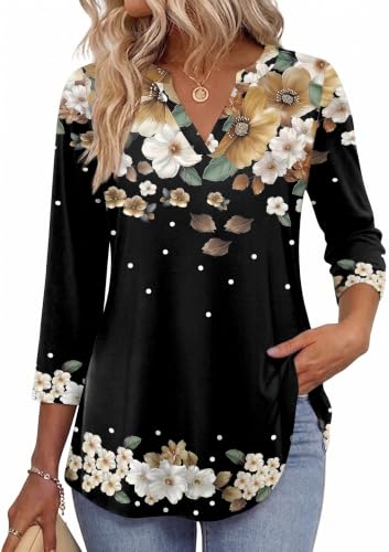 Image of Zeagoo Womens 3 /4 Length Sleeve Tops V Neck Tunic Dressy Casual Blouse