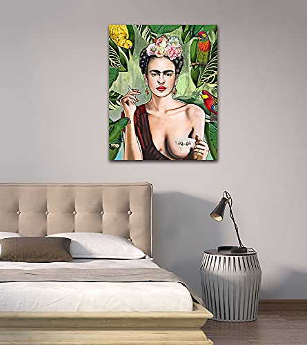 Fengyuyi Frida Kahlo Canvas Wall Art Prints Poster Frida Kahlo Portrait Painting Picutre Stretched And Framed Ready To Hang For Bathroom Living Room Bedroom Home Decoration16X20Inch #TOP1