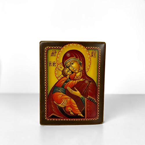 Wooden Greek-Christian Orthodox Icon Of The Vladimir Mother Of God, Completely Handmade. Artistic Hand-Painted.handmade In Russia. #TOP28