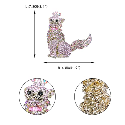 Image of EVER FAITH Austrian Crystal Rhinestone Adorable 3D Kitten Cat with Crown King Brooch
