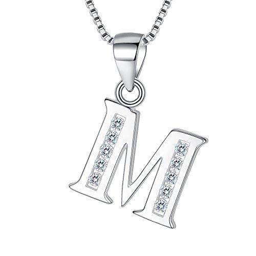 Clearine Vrouwen 925 Sterling Zilver Zirconia 26 Letters Alfabet Gepersonaliseerde Initiaal Charme Hanger Halskettingen"M"