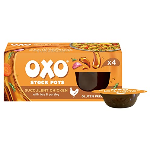 OXO Chicken Stock Pots with Garlic & Thyme – Succulent Flavour, Real Meat Juices, Ideal for Roasts, Casseroles, Soups & Holiday Cooking, 4 x 20 g (80 g Total)