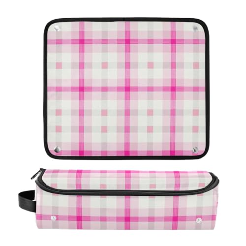Estuche de viaje y tapete resistente al calor 2-en-1 para herramientas de peinado de cabello color magenta y blanco miniatura 3