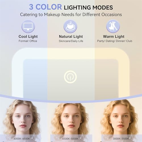 Auxmir Espejo Maquillaje con Luz 30X, Espejo Aumento Ventosa Ducha, 2000 mAh USB Recargable, 360 Giratorio, 3 Colores de Luz, Inalámbrico para Pared Baño Viaje, Afeitado Depilación Cejas, Cuadrado - imagen 3