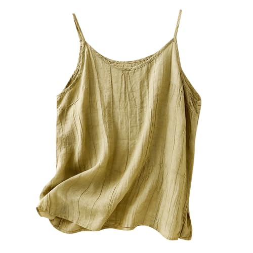 Vongzhong ブラウス レディース ゆったり ノースリーブ キャミソール タンクトップ クルーネック 薄手 ベスト リネンシャツ 春夏 上着 大きいサイズ 綿麻 エレガント カジュアル トップス 袖なし 無地 体型カバー 日常のサムネイル