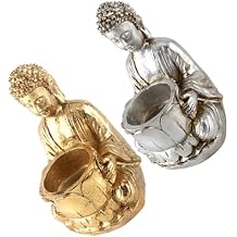 Hemobllo 2pcs Vintage Resin Buddha Statue Candle Holder Decorative Tealight Holders for Living Room and Bedroom Buddha Figurine Candlestick Antique Finish