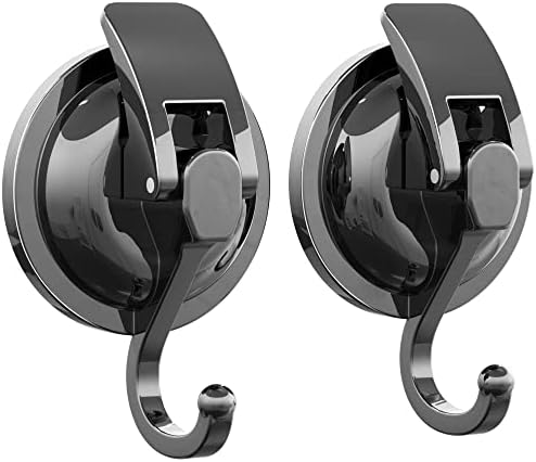 SOCONT Suction Cup Hooks for Shower, Heavy Duty Vacuum Shower Hooks for Inside Shower, Gun Silver-Plated Plished Super Suction for Kitchen Bathroom Restroom, 2 Pack