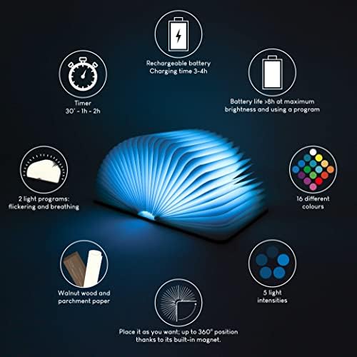 Led Book Light Wooden Folding Lamp with Remote Control, 16 Colours & Timer  BONNYCO | Table Book Lamp Night Light Perfect for Home, Office & Room Decor | Christmas & Birthday Gifts for Men and Women