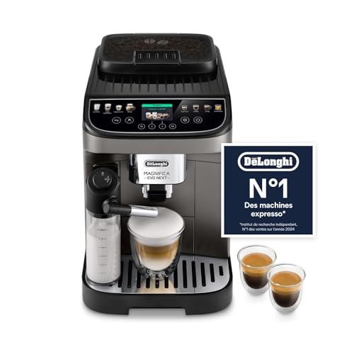 De’Longhi Magnifica Evo Next - Perfetto Machine à Café Automatique avec LatteCrema Mousseur à Lait Automatique, 13 Boissons en une Seule Touche, Écran Tactile Couleurs, Titane et Noir (ECAM312.80.TB)