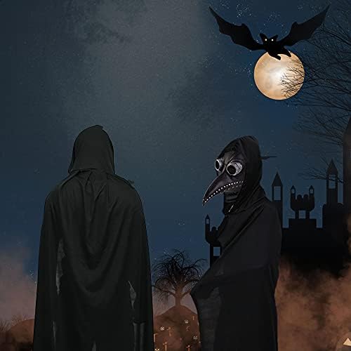 Plague Doctor Mask Halloween Bird Mask Retro Rivet Steampunk Latex Mask Halloween Costume Props with Black Hooded Cloak, Black Gloves for Halloween Party Cosplay Masquerade