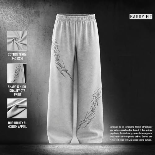 Image of Aesthetic Gothic Wide Leg Pants for Men | Tribal Print Baggy Streetwear | Oversized Track Pants with Elastic Waist | Black and White Relaxed Fit Bottoms