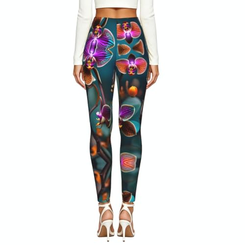 Leggings de compresión suave ropa de gimnasio para mujer con estampado de orquídea 3