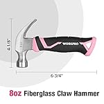 WORKPRO 8 oz Claw Hammer with Fiberglass Handle, All Purpose Hammer with Forged Hardened Steel Head, Smooth Face & Shock Reduction Grip - Pink Ribbon - Image 2