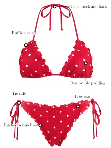 RELLECIGA Women's Red Polka Dot Wavy Triangle Bikini Set Brazilian Swimwear Size Large