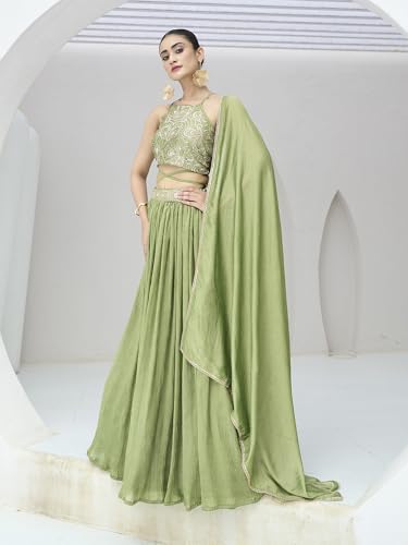 Image of PURVAJA Women's Silk Semi-Stitched Lehenga choli